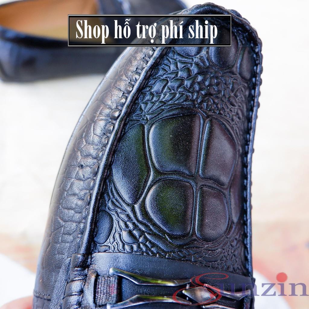 Hỗ trợ Ship-  -Giày DA THẬT (dập vân cá sấu)  G2130 ĐEN - Kiểu Giày lười thời trang nam (model 2018) Giày mọi