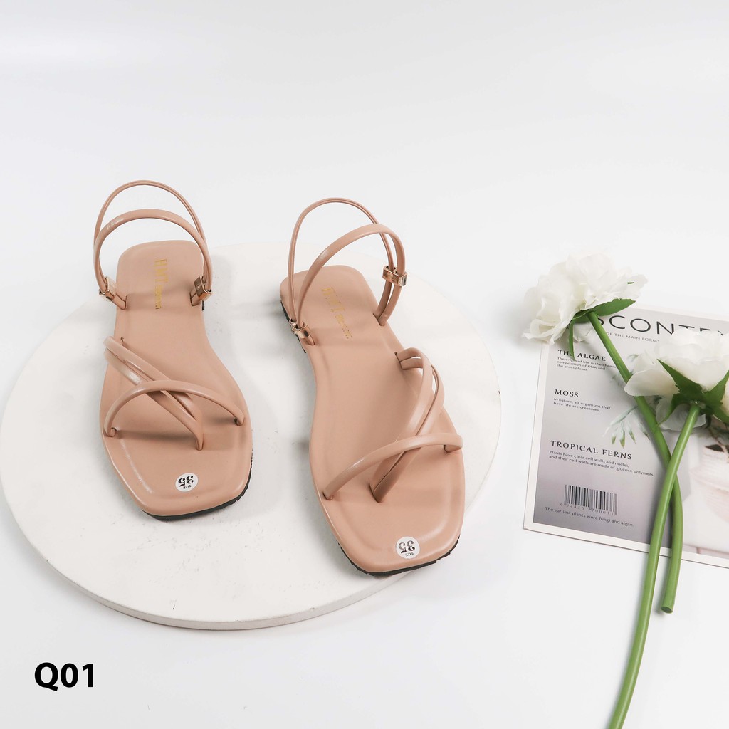 Sandal xỏ ngón đế vuông thanh lịch HMTShoes Q01