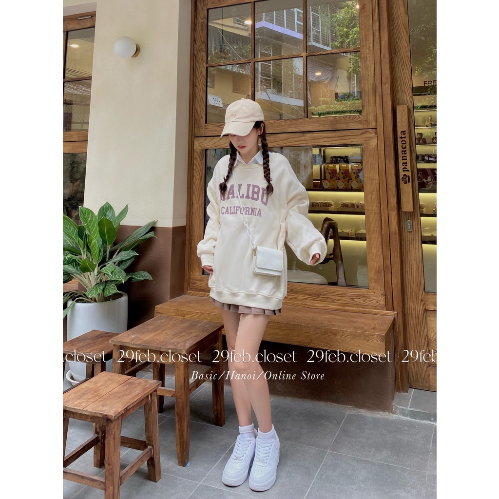 Áo sweater nỉ bông dáng rộng in chữ Mali - 29feb.closet - A106