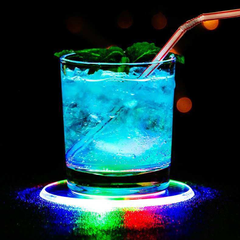 Pha lê acrylic siêu mỏng LED Ánh sáng đế lót ly phát quang Đế lót ly cocktail Quầy bar đèn flash cocktail phát quang Đèn đế phát quang