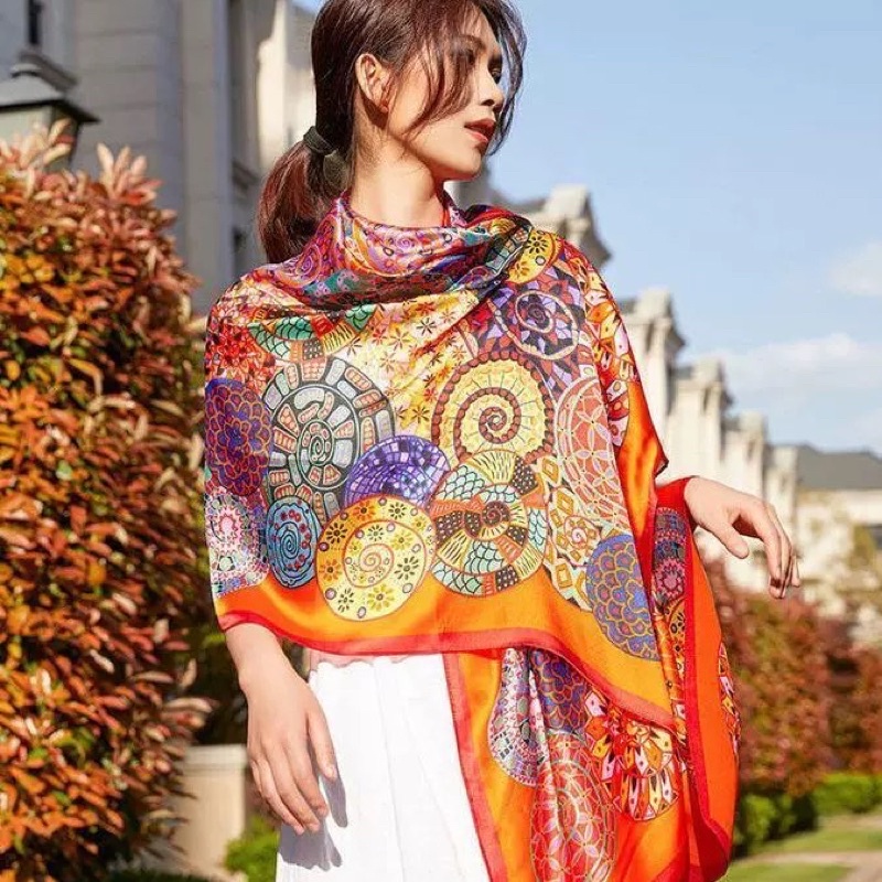 Khăn choàng cổ lụa màu cam cao cấp size 90x180cm
