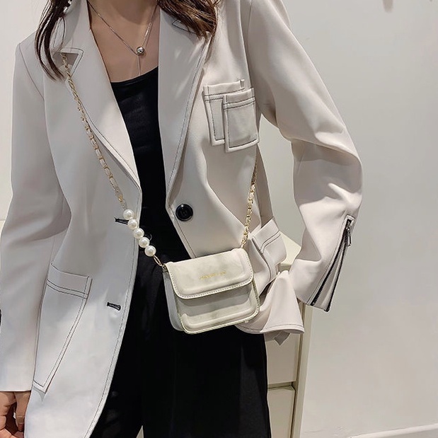 Túi đeo chéo mini ngọc trai túi hộp vuông dây xích túi đựng son