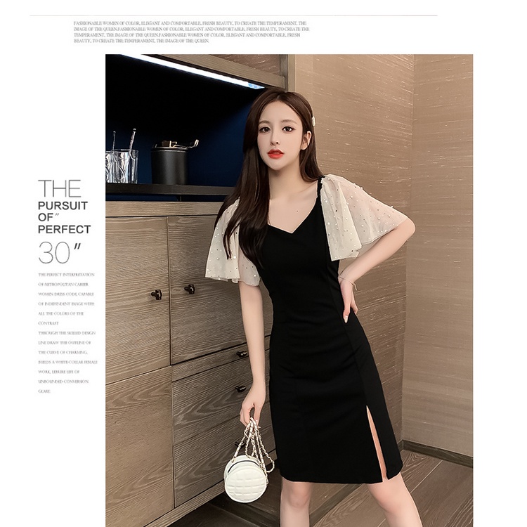 Đầm PERTY tay ngắn cổ chữ V thời trang Hàn Quốc xinh xắn dành cho nữ