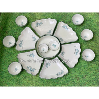 Bộ đồ ăn hoa mặt trời vẽ sen gốm sứ Bát Tràng cao cấp như hình