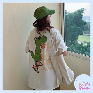 CICIDream_ Áo thun tay lỡ form rộng KHỦNG LONG siêu dễ thương, áo phông form rộng unisex freesize
