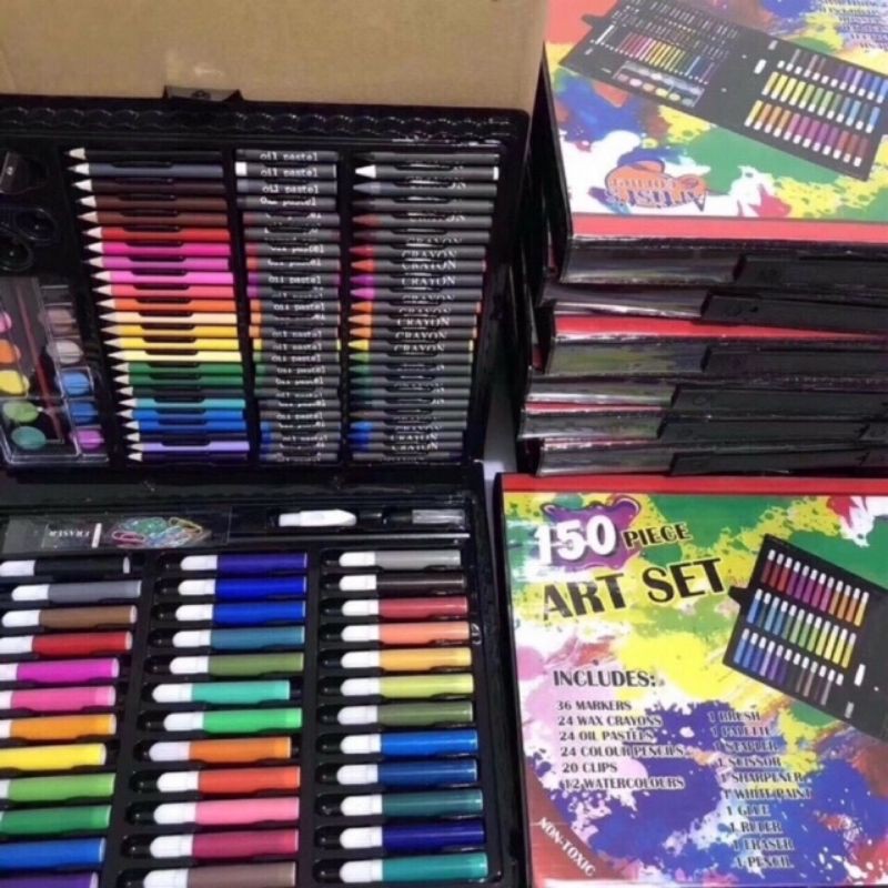 (Loại lớn) Bộ tô màu 150 chi tiết gồm bút, thước, kéo,.. cho bé thoả sức sáng tạo