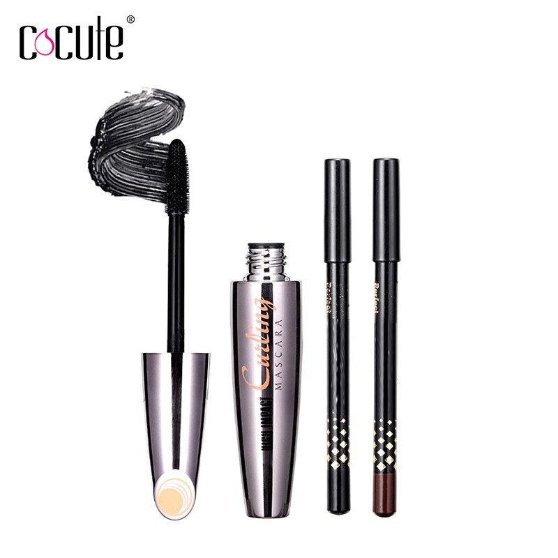 Set Mascara + Bút Kẻ Mắt COCUTE Giúp Chuốt Mi Cong Và Dày 3D Chống Thấm Nước