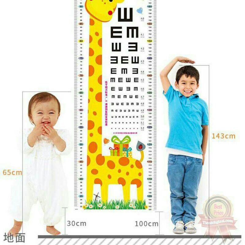 Thước Đo Chiều Cao Cho Bé Kết Hợp Đo Thị Lực Mẫu Dễ Thương Dán Tường vrg1183 Sỉ Lẻ Gia Dụng