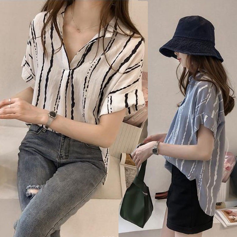 Áo Thun Nữ Tay Ngắn Họa Tiết Sọc Ngang Thời Trang