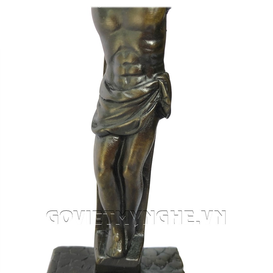 [Cây thánh giá] Tượng đá trang trí cây thánh giá hình chúa Jesus với chữ INRI - Chiều cao 21cm - Màu nâu đen