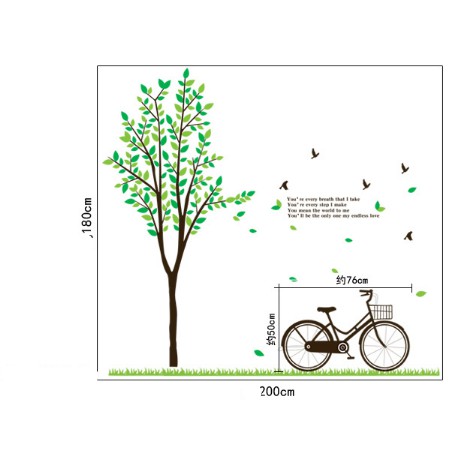 Decal trang trí Xe Đạp và nhánh cây xanh