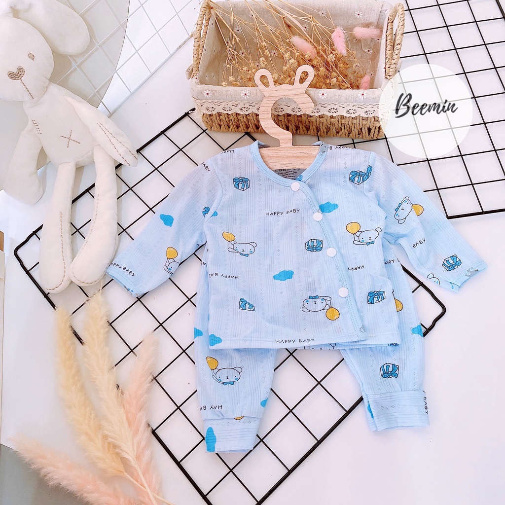 Sale !!! Bộ Dài Tay Cài Lệch Sơ Sinh Chất Thông Hơi  Họa Tiết Động Vật Cho Bé (4- 14 kg) (SP001669) Hàng Bee Min