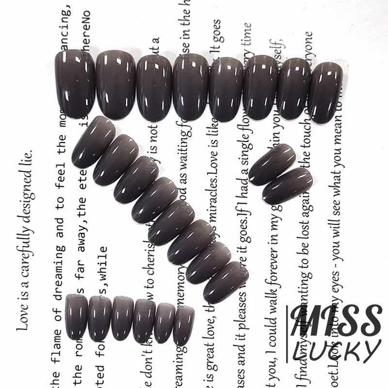 Bộ 24 cái móng tay giả trang trí dài đầu tròn màu đen