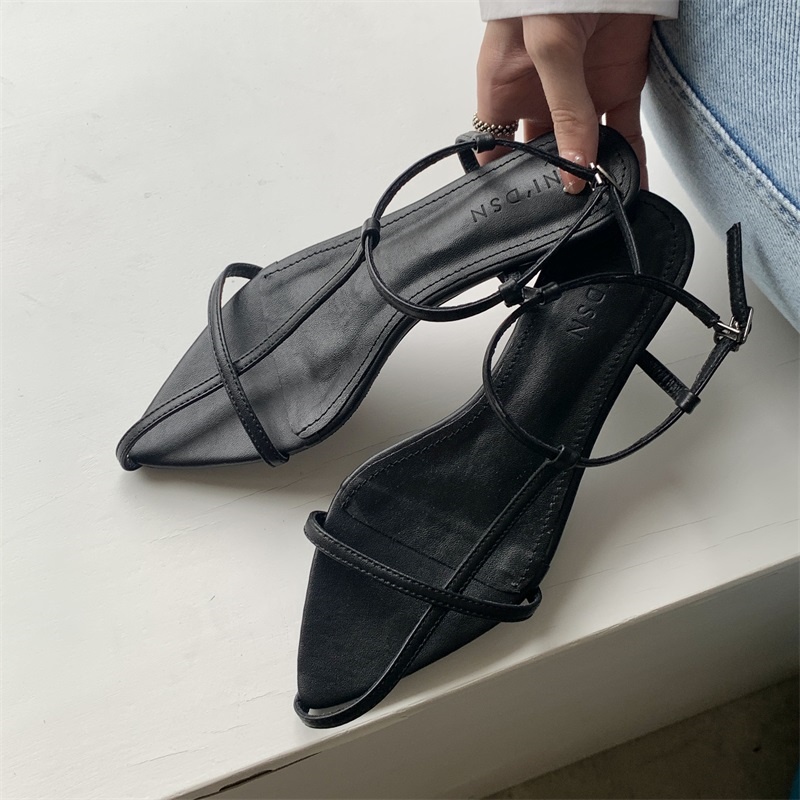 Giày sandal mũi nhọn quyến rũ đế bằng phối dây mỏng kèm khóa phong cách La Mã Hàn Quốc thời trang dành cho nữ