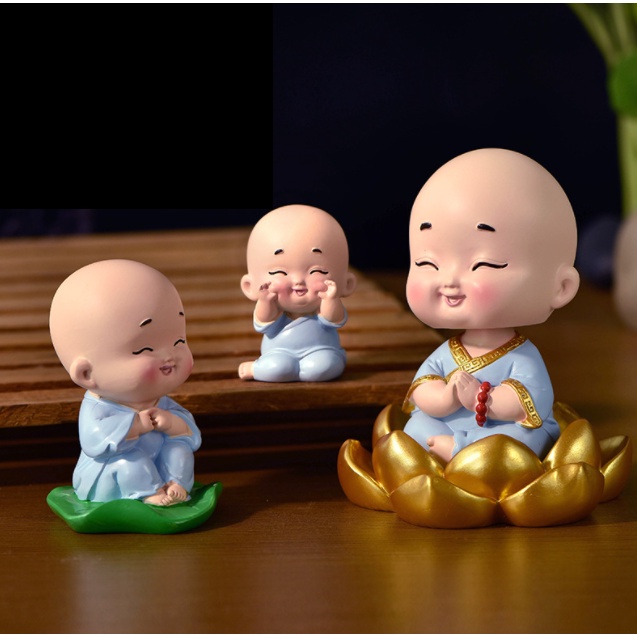 Tượng Chú Tiểu áo xanh ngồi thiền dễ thương