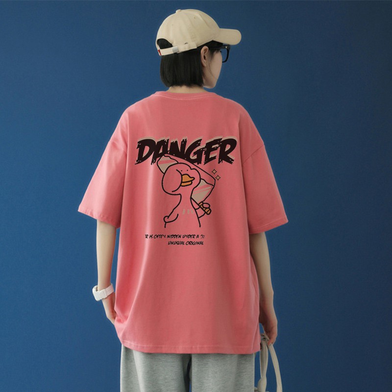 Áo thun nam tay lỡ cổ tròn form rộng streetwear phông unisex basic tee cotton teen oversize đen trắng giá rẻ  DANGER