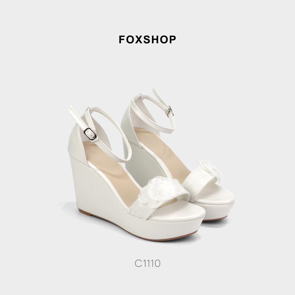 Giày sandal cao gót nữ đế xuồng trắng quai ngang ren xinh xắn cao 11cm đúp mũi 4cm giày cưới nhẹ tênh 1110