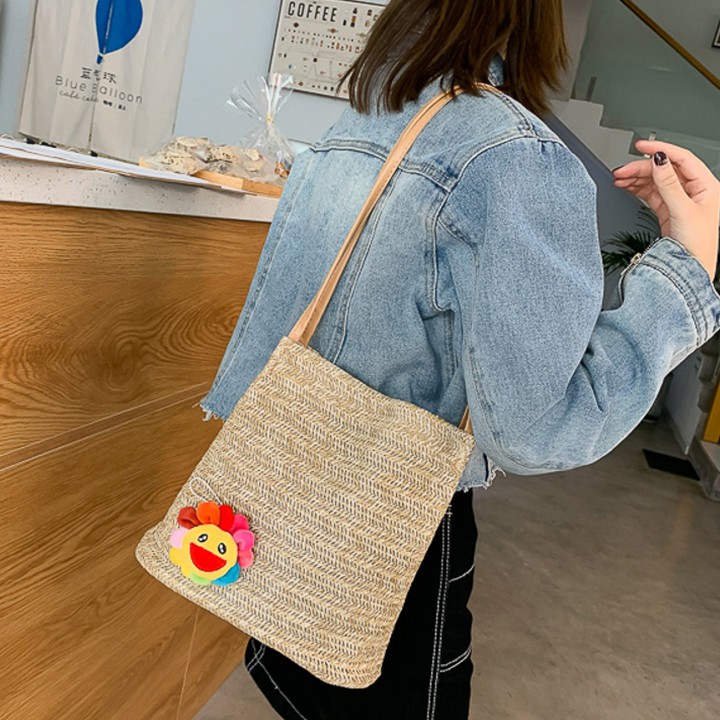 Túi Xách Vải Canvas Hoạ Tiết Hoa Mặt Cười T5006