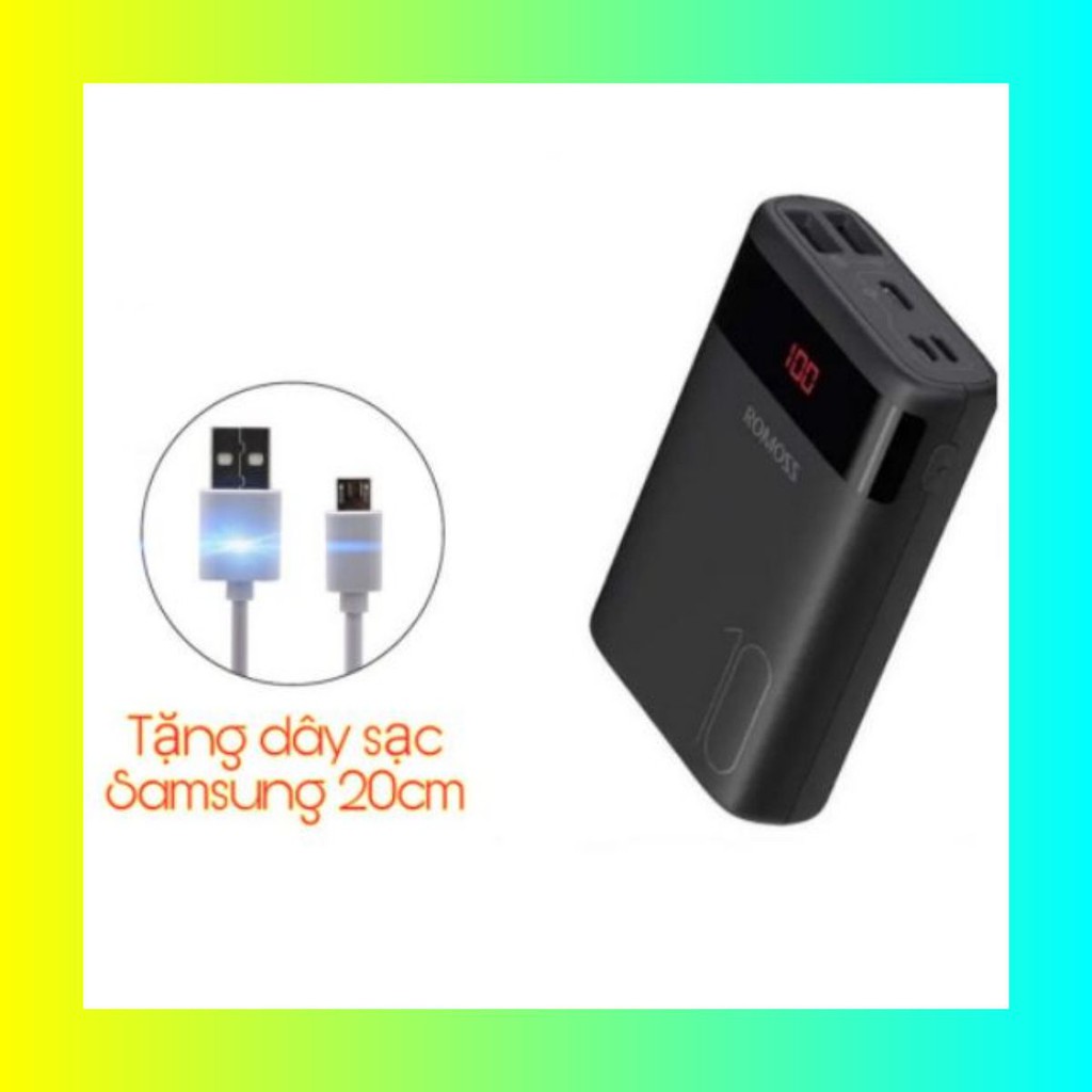 Pin sạc dự phòng Romoss Ares 10 10.000mAh LED 3 cổng input Micro - Lightning - Type C - Hàng chính hãng