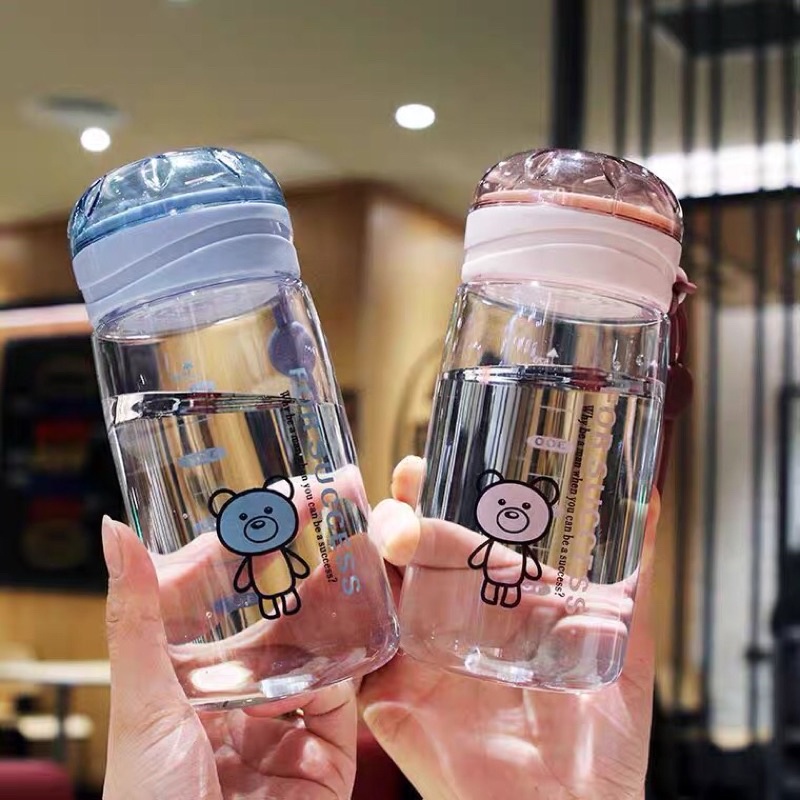 Bình nước nhựa 520ml bình đựng nước học sinh chú gấu dễ thương 1330
