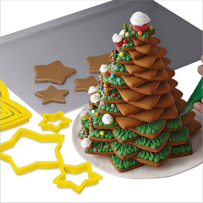 Set 6 Khuôn Cắt Bánh Quy Tạo Hình Cây Thông / Ngôi Sao / 3D Trang Trí Bánh Kem