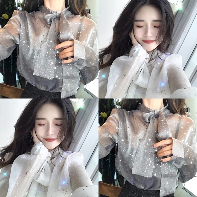 Áo cổ nơ bling bling (KÈM HÌNH THẬT)