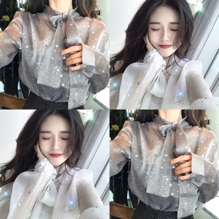 Áo cổ nơ bling bling