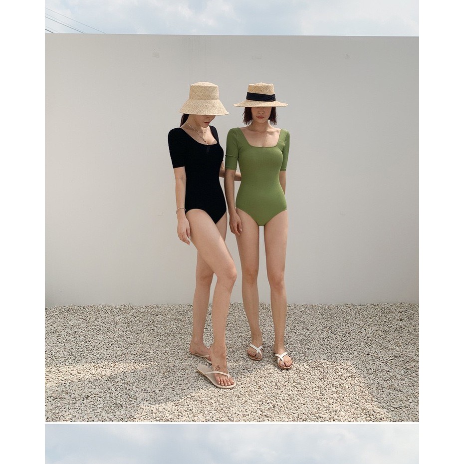 (Đủ size) Bikini áo tắm liền thân hàng QC cao cấp tay lỡ cổ vuông 2 màu xanh, đen phối cut lưng đẹp | BigBuy360 - bigbuy360.vn