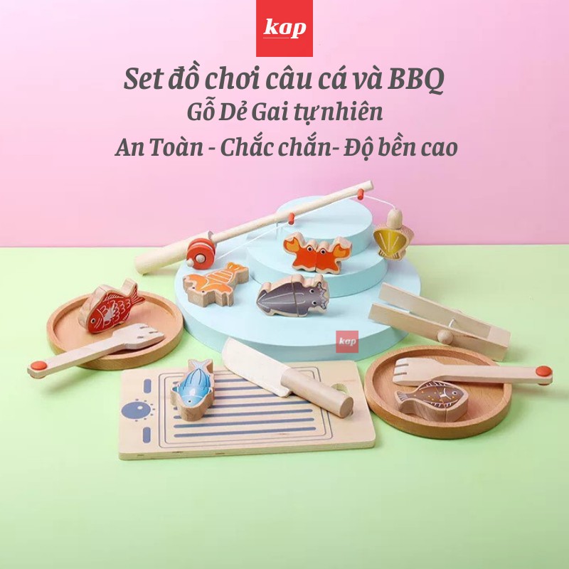 BỘ ĐỒ CHƠI CÂU CÁ GỖ CAO CẤP, KẾT HỢP CHẾ BIẾN, NẤU NƯỚNG 3 TRONG 1 - FISHING &amp; COOKING (PHONG CÁCH NHẬT BẢN)