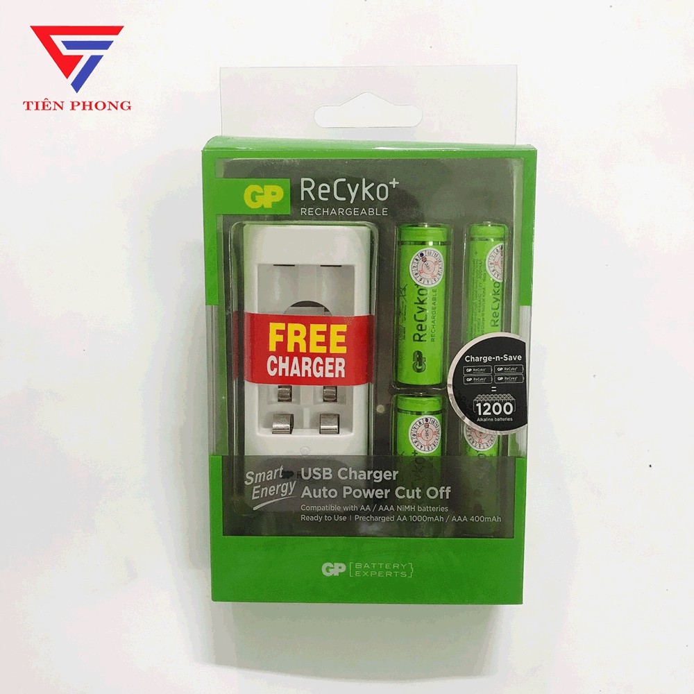 Bộ Máy Sạc GP Kèm 2 pin AA 1000, 2 Pin AAA 400mah