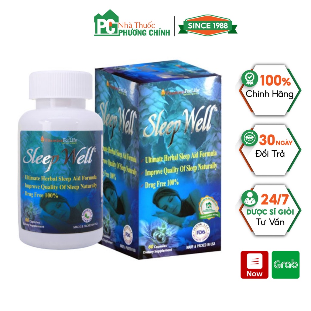 Viên Uống Mất Ngủ Sleep Well Vitamins For Life Giúp Tái Tạo Giấc Ngủ Sinh Lý Tự Nhiên