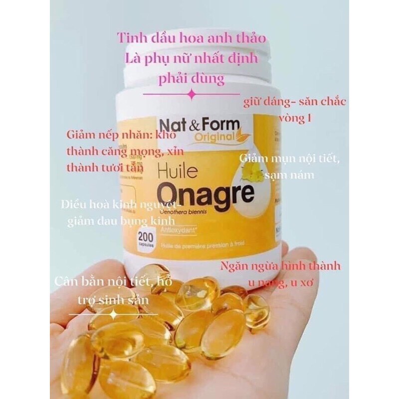 Tinh dầu hoa anh thảo Nat & Form Pháp 200 viên Hàng mới về