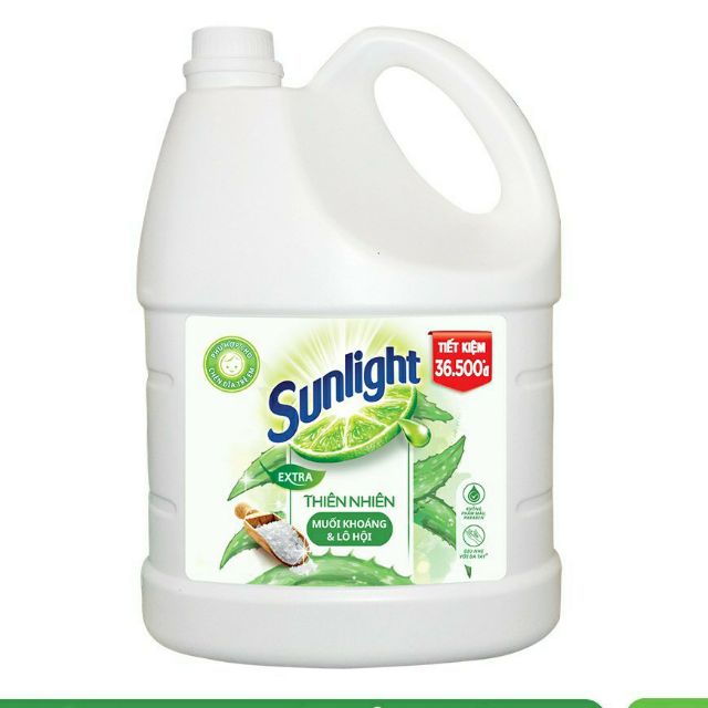 Nước rửa chén sunlight thiên nhiên muối khoáng và lô hội (3,6 kg /1 can)