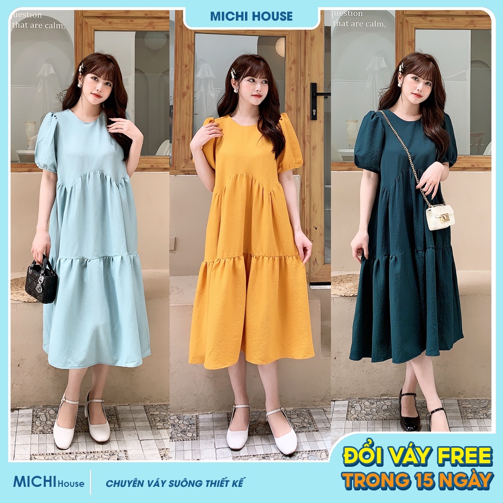 Đầm Babydoll Michi House Đầm Suông Dài Đi Biển Chất Xốp Mát Freesize Đầm Bầu Mặc Xinh V383