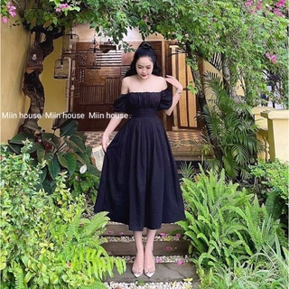 Váy maxi tay lửng xếp ly eo ngực