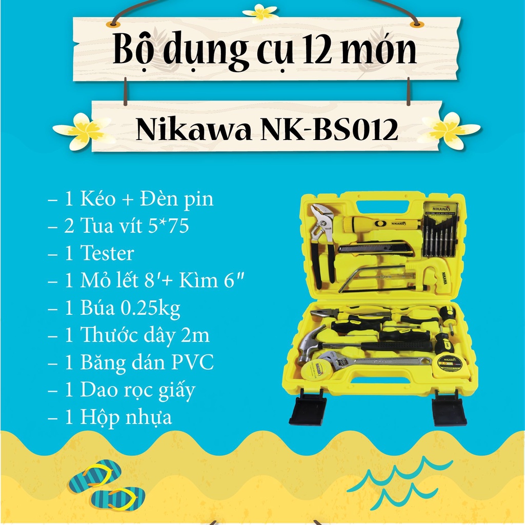 Bộ dụng cụ sửa chữa cầm tay gia đình đa năng đồ nghề điện sửa chữa Nikawa 12 món NK-BS012 bảo hành 36 tháng