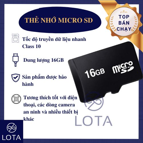 Thẻ nhớ micro SD 16GB, thẻ nhớ siêu bền tốc độ cao 16 gb 16 gigabyte, thẻ nhớ lưu trữ cho điện thoại, camera, tablet