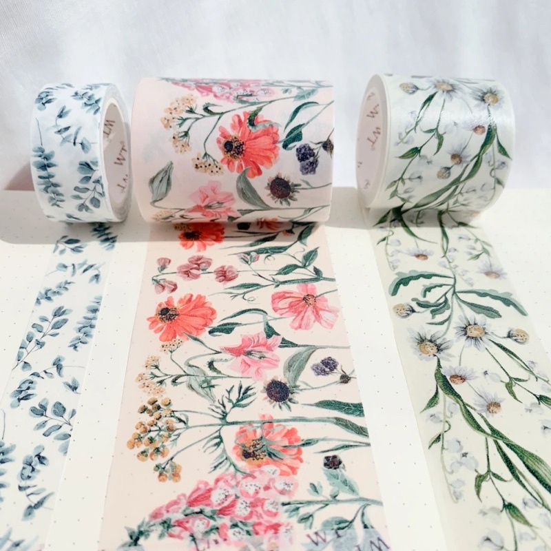 (Chiết theo chu kỳ) 3 mẫu băng dính washi tape hoa lá Botanicals