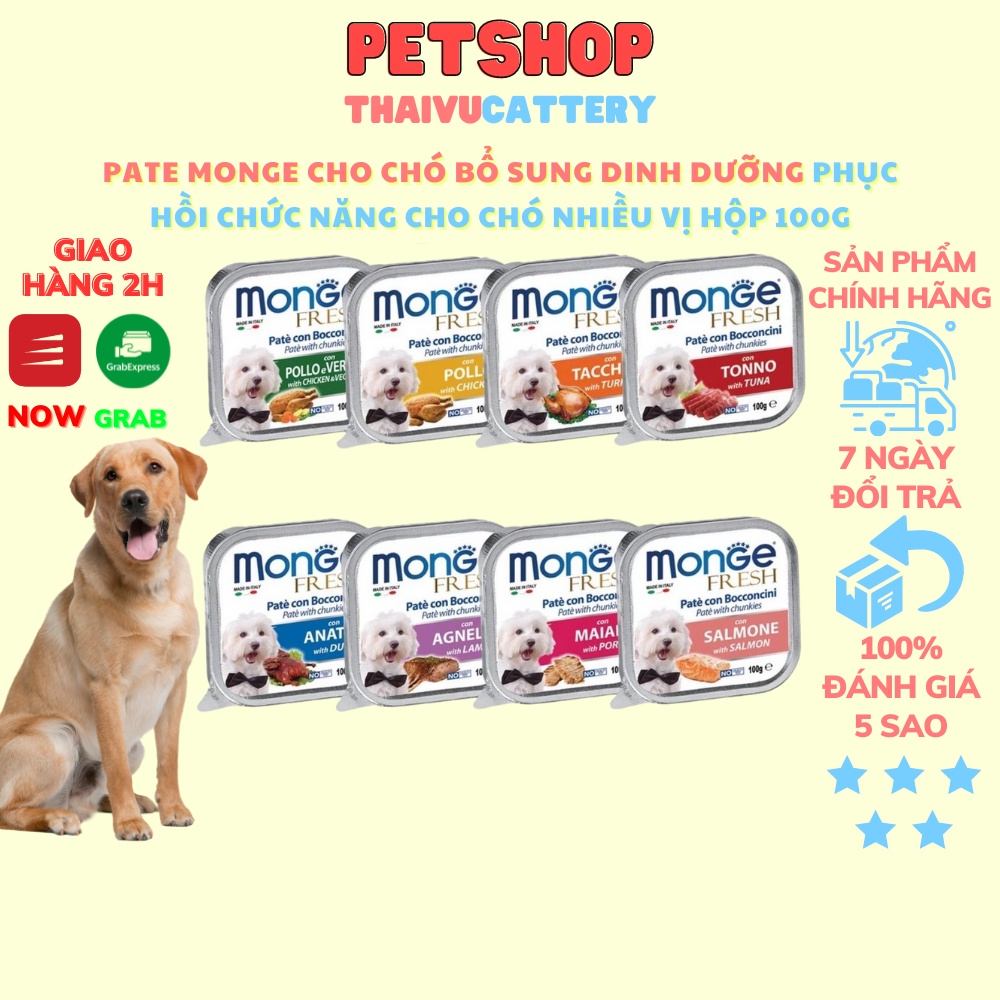Pate MONGE thường và MONGE hoa quả cho chó nhiều vị thơm ngon bổ sung dinh dưỡng hộp 100g