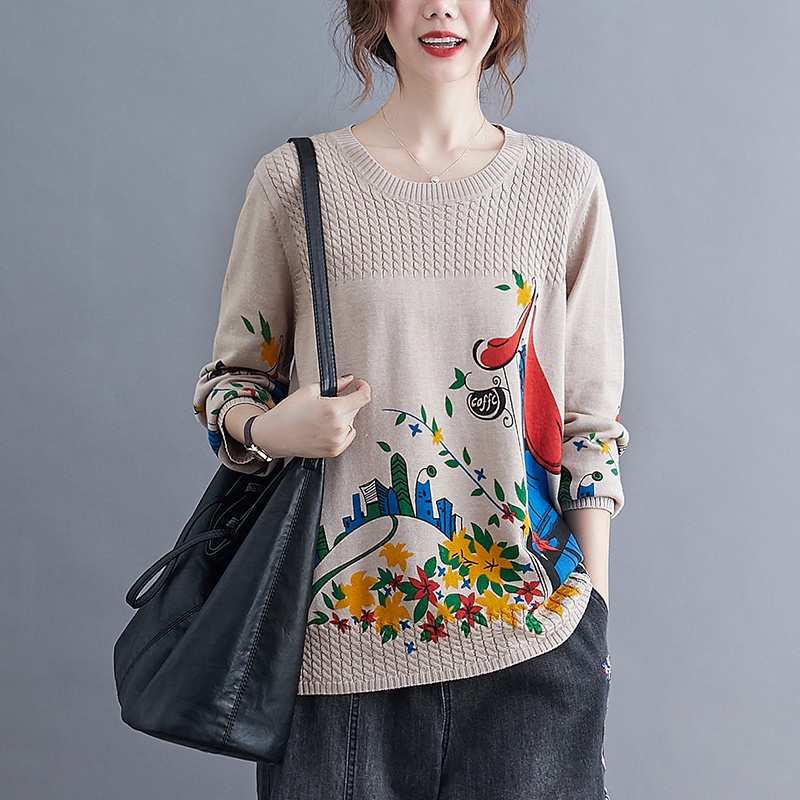 A386 áo bigsize freesize áo len cổ tròn họa tiết trẻ trung thời trang phong cách