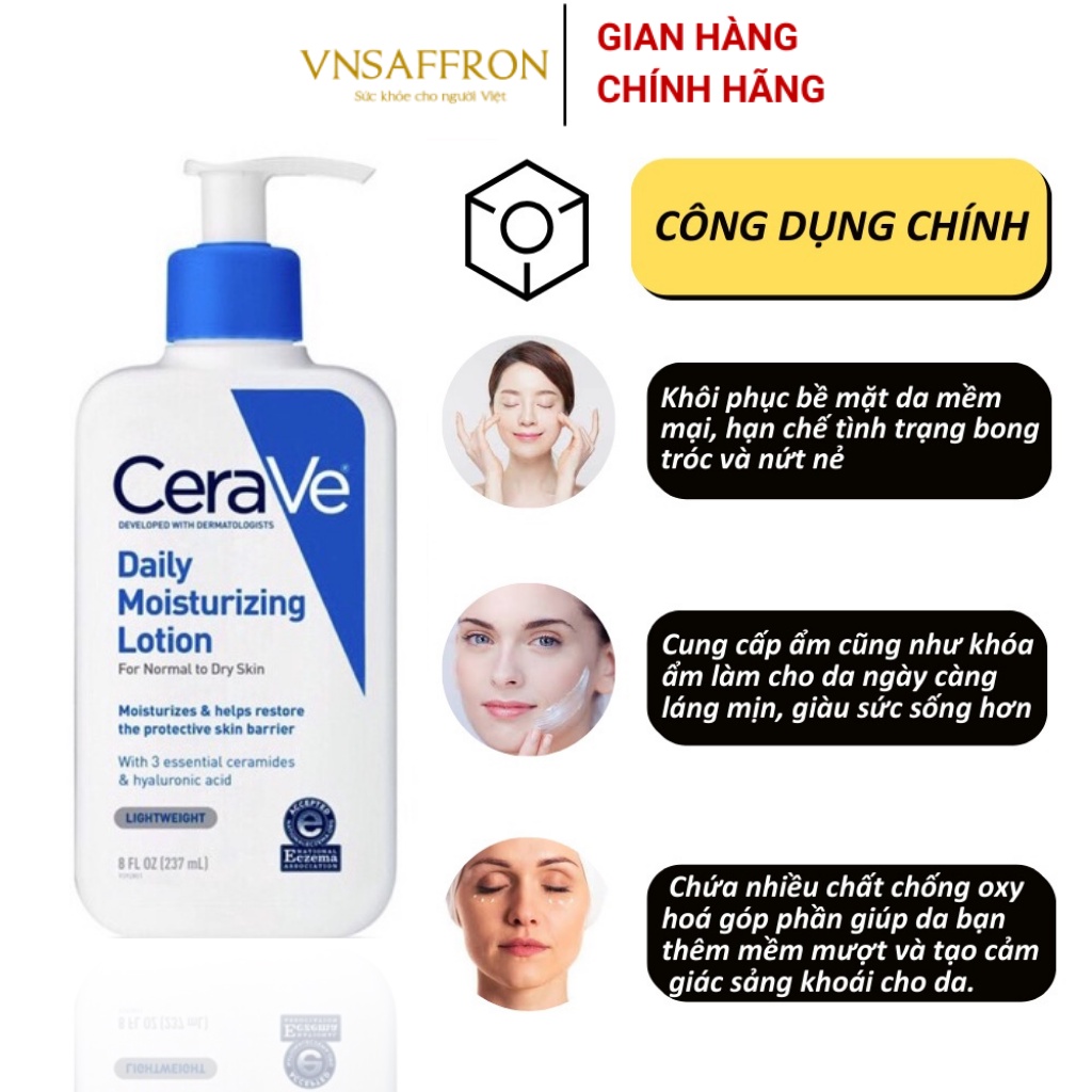 Kem dưỡng ẩm dùng hàng ngày bản Mỹ và Pháp CeraVe Daily Moisturizing Lotion các size 236ml - 355ml - 473ml