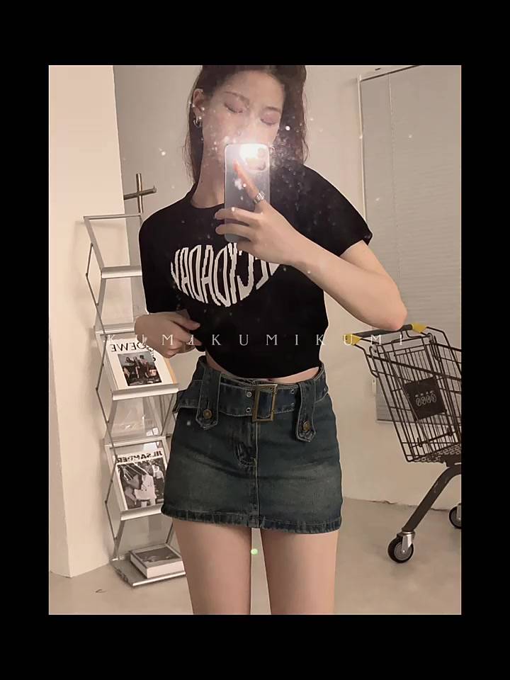 Xiaozhainv Áo Croptop Dệt Kim Tay Ngắn In Họa Tiết Phong Cách Hàn Quốc Quyến Rũ Cho Nữ | BigBuy360 - bigbuy360.vn