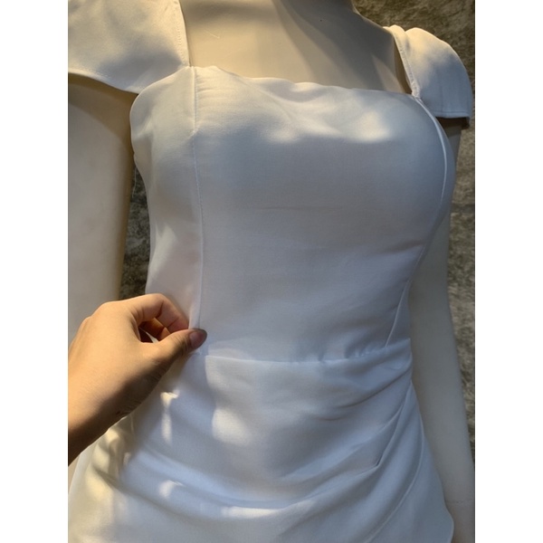 Váy tacffa cổ vuông tay cánh tiên phối chân váy xếp ly siêu xinh