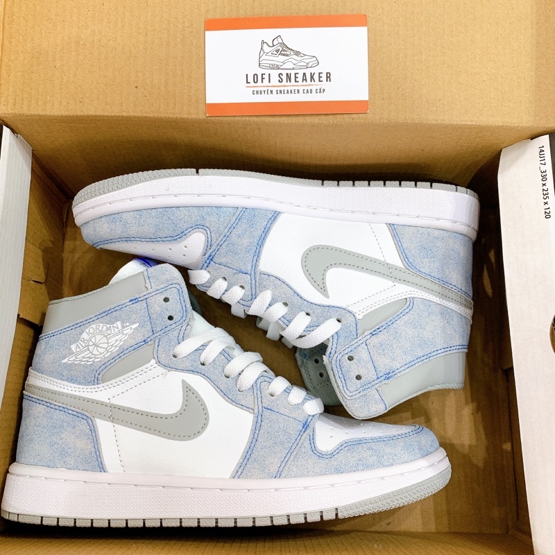 Giày air jordan hyper royal xanh nỉ, Giày Jodan 1 xanh nỉ cổ cao siêu hot 2021 Full Box Bill