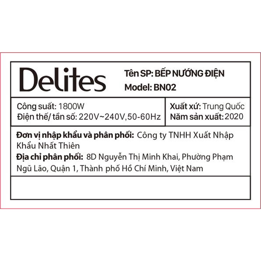 [Mã ELHADEV giảm 4% đơn 300K] Bếp nướng điện Delites BN02 1800 W