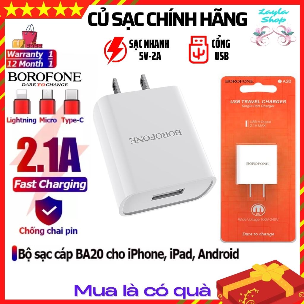 Củ sạc nhanh oppo iphone samsung xiaomi chính hãng Borofone BA20 - Cốc cục sạc nhanh cho dòng máy ipad androi ios
