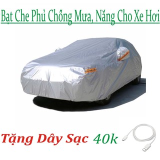 Bạt che phủ ô tô, xe hơi chống nóng, ẩm cho mọi dòng xe 7 chỗ (Tráng Bạc) Hàng Loại 1 tặng kèm dây sạc