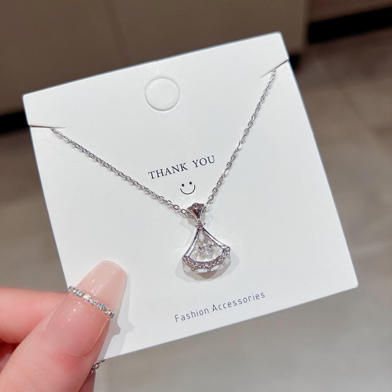 XiaoboACC Vòng Cổ Thép Titan Mặt Hình Quạt Đính Đá Zircon - 38CM+6CM