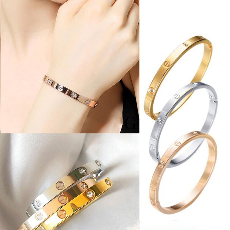 Vòng Tay Titanium Mạ Vàng Hồng 18k Kiểu Dáng Thanh Lịch Thời Trang