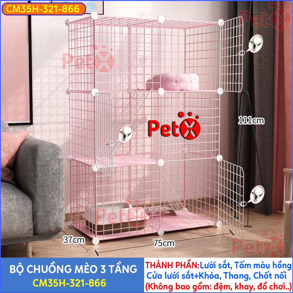 Chuồng mèo 3 tầng 2 tầng giá rẻ đẹp PetX lắp ghép đa năng đơn giản với lưới sắt sơn tĩnh điện làm lồng quây thú cưng